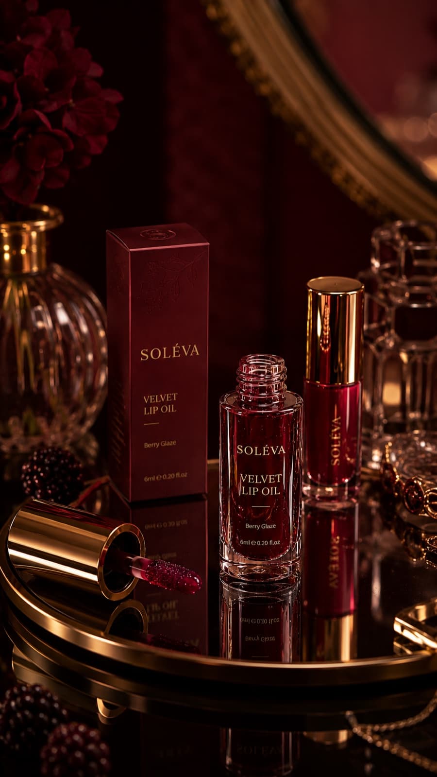 Soléva velvet lip oil product shoot